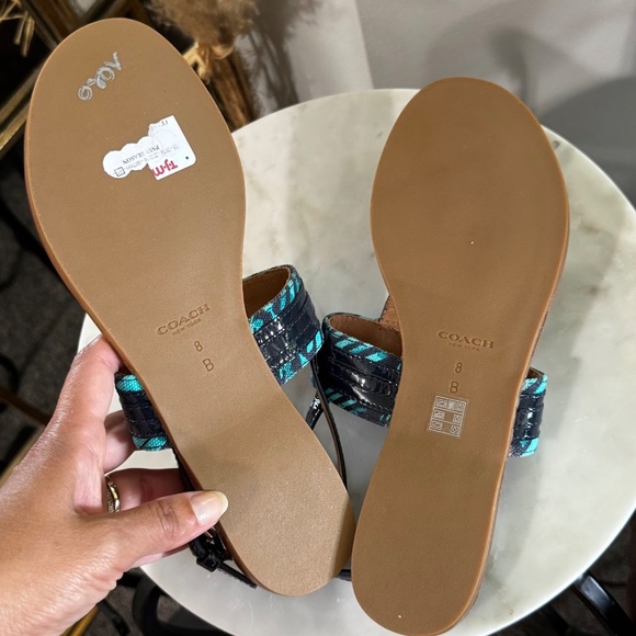 Coach Sammy Flat Sling Back Thong Sandals Size 8 in Navy Blue & Turquoise - Picture 6 of 8